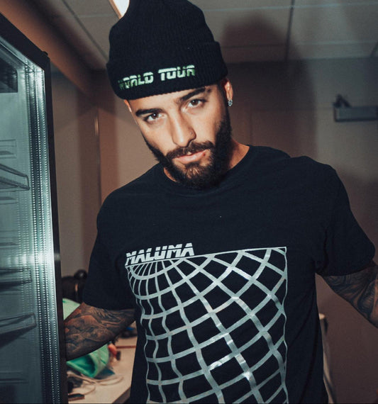 Maluma World Tour Fisherman Black Beanie - Green Embroidery
