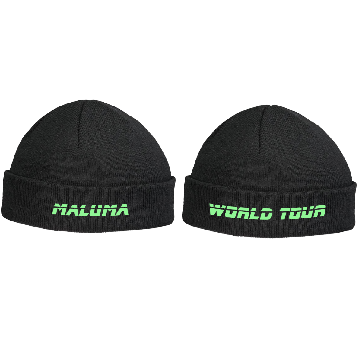 Maluma World Tour Fisherman Black Beanie - Green Embroidery