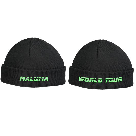 Maluma World Tour Fisherman Black Beanie - Green Embroidery